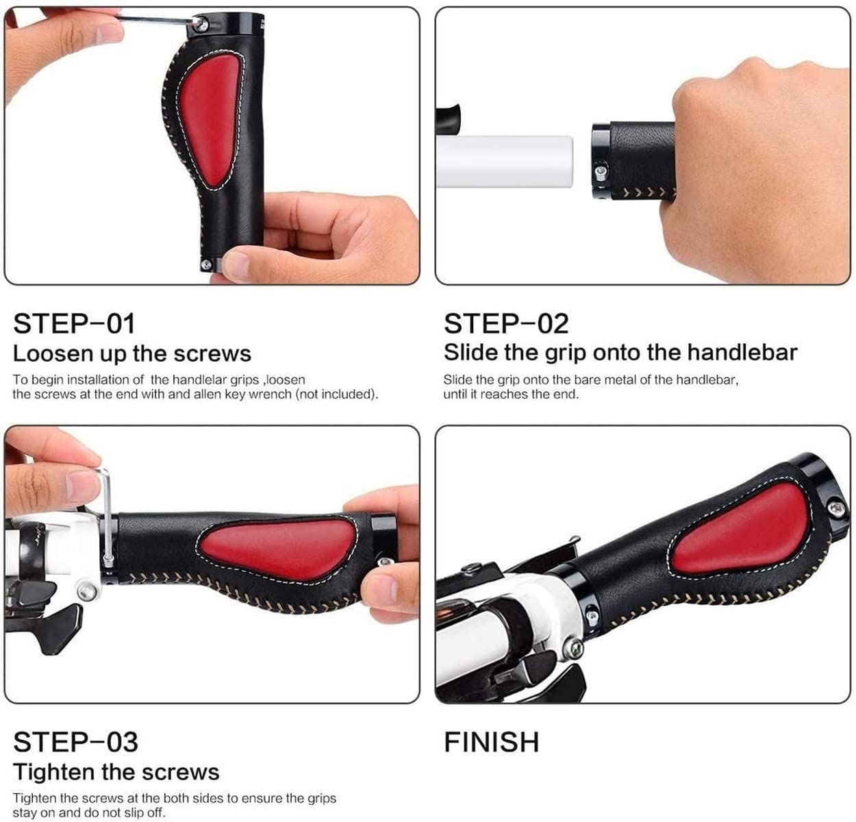 Premium Leather Ergonomic Lock-on Bike Grips for MTB & Mountain Bikes - Non-Slip Comfort Handlebar Grips for Long Rides & Off-Road Cycling