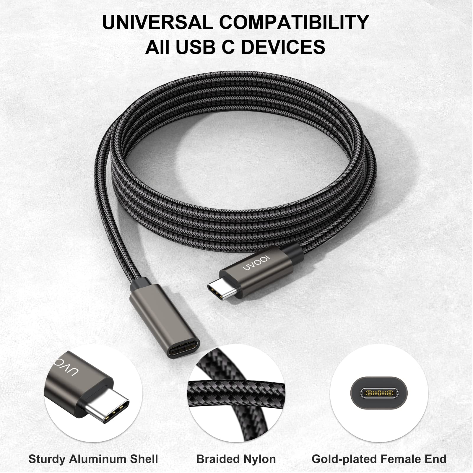 3.3FT USB C Extension Cable - USB 3.2 Gen 2 Male to Female Extender (10Gbps/100W Fast Charging) for iPhone 16/15, MacBook, iPad, Dell XPS - Perfect for Home Office, Gaming & Travel Charging