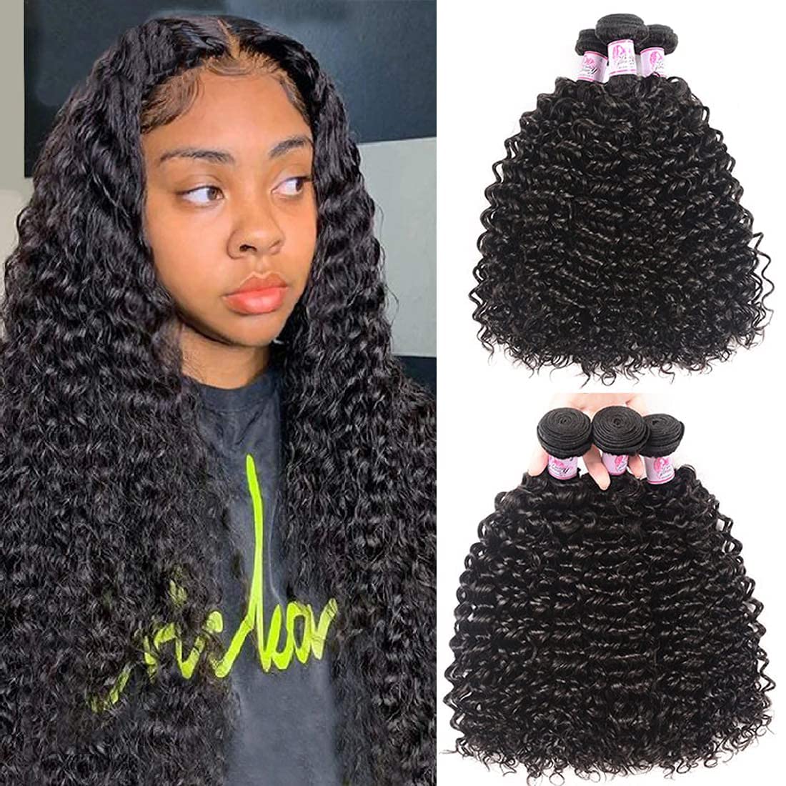 Beauty Forever 18 20 22 Inch Brazilian Virgin Curly Human Hair Weave Extensions - 100% Unprocessed 3 Bundles Natural Color (100±5g) for Stunning Curly Hairstyles & Volume Boost - Perfect for Daily Wear, Parties & Special Occasions