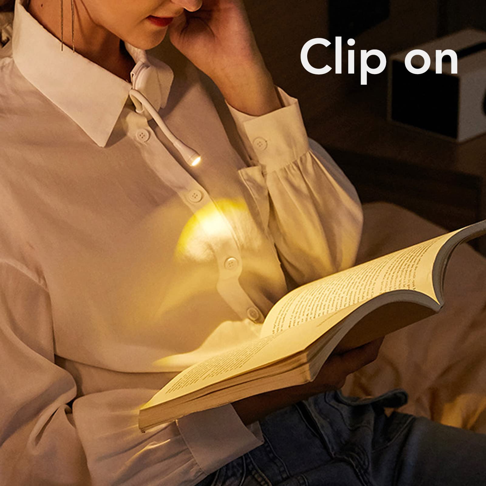 USB Rechargeable Book Light with 3 Color Modes & Adjustable Brightness - Flexible Clip On Reading Light for Night Reading, Studying, Travel & Bedtime Use