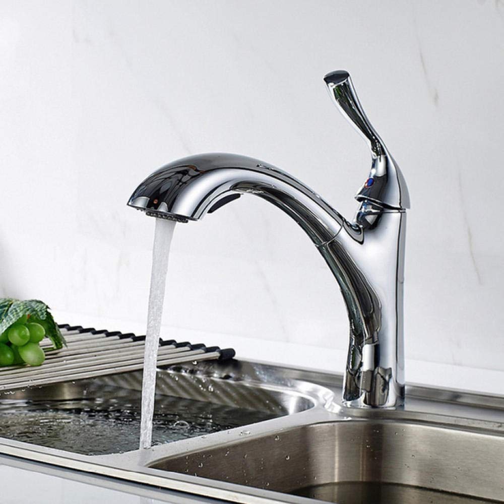 Stainless Steel Spring Kitchen Faucet with Pull Down Sprayer - Chrome Finish Hot & Cold Water Mixer Tap for Modern Sink - Perfect for Cooking, Washing Dishes, and Food Prep