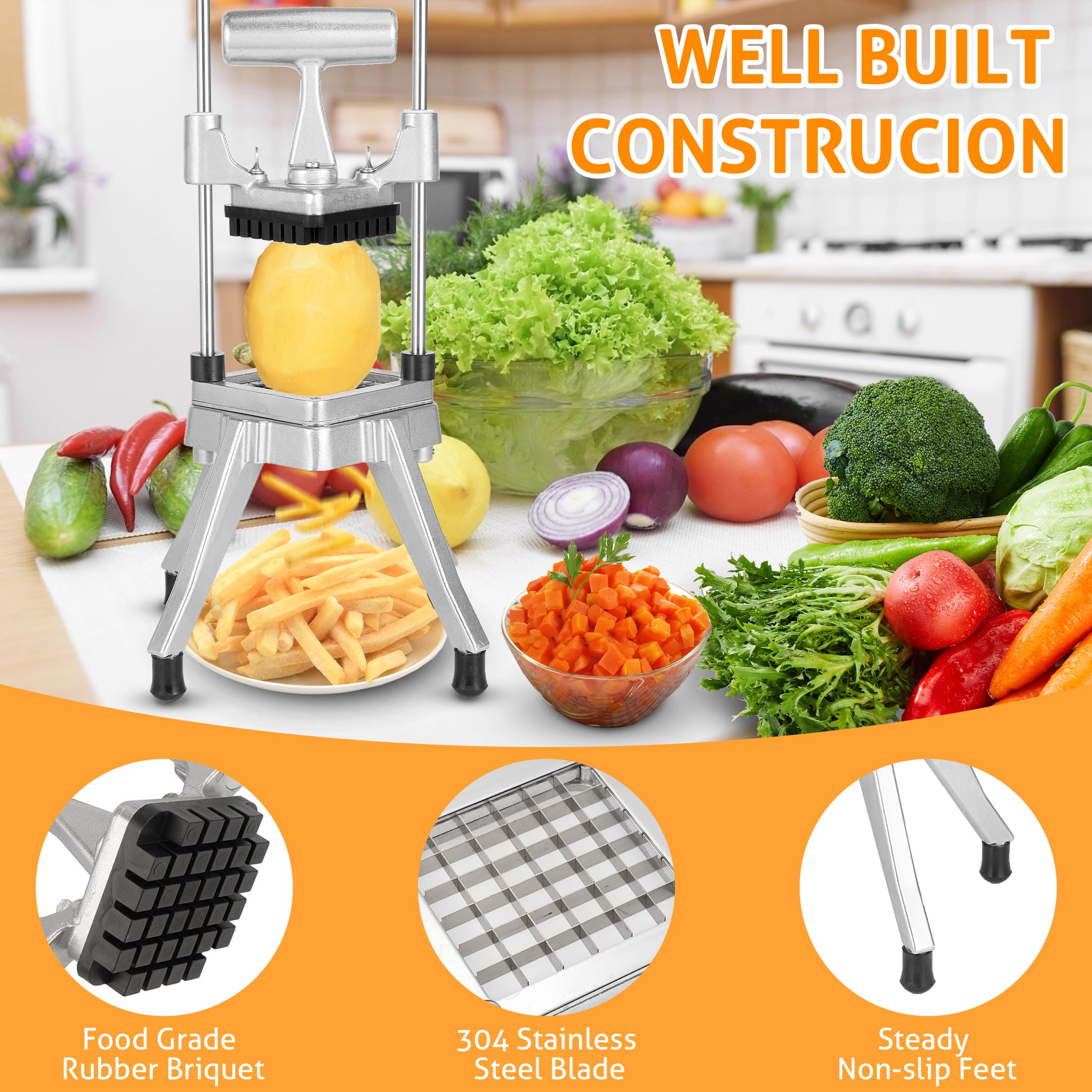 Commercial Stainless Steel Vegetable & Fruit Chopper Dicer - Heavy Duty Onion, Potato, Pepper & Mushroom Cutter with 1/2