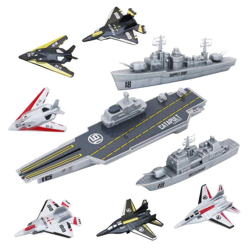 deAO Aircraft Carrier Toy Set with Mini Planes, Supply Ship & Battleship - Military Naval Play Set for Boys & Girls - Perfect for Kids' Battleship Games & Imaginative Play