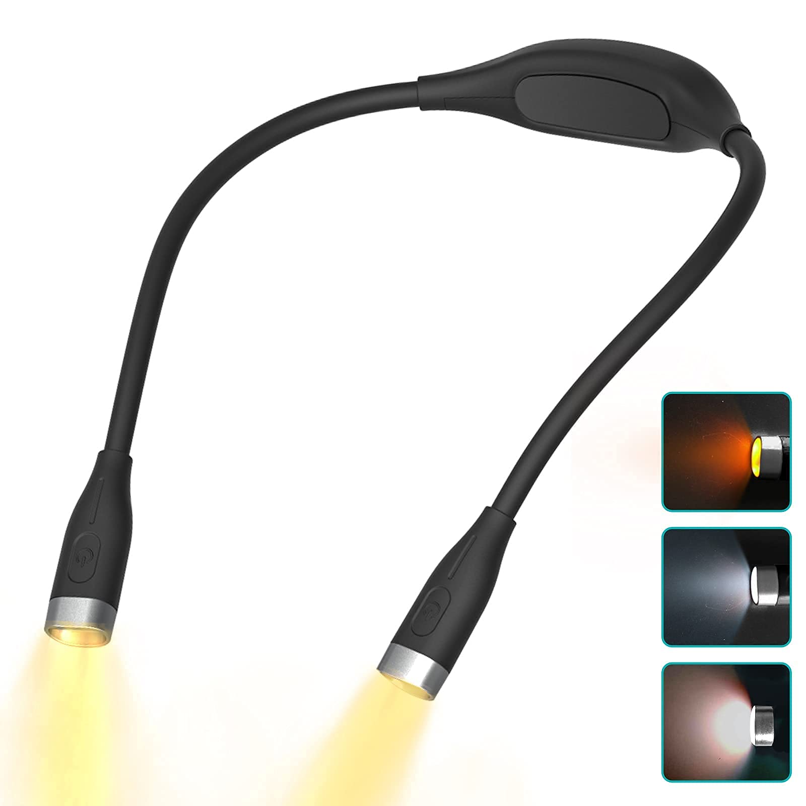 USB-C Rechargeable LED Neck Reading Light - 3 Adjustable Brightness Levels, Hands-Free Flexible Book Light for Reading in Bed, Knitting, Crafts & Repairs | Perfect for Night Reading, Travel & Low Light Workspaces