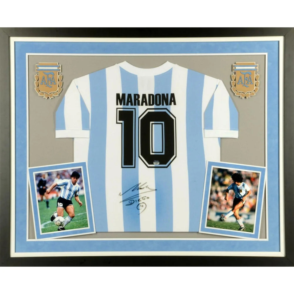 Authentic Diego Maradona Signed 1986 Argentina World Cup Home Jersey - Framed with COA - Rare Football Memorabilia for Collectors & Fans - Perfect for Man Cave, Sports Bar, or Gift for Soccer Enthusiasts