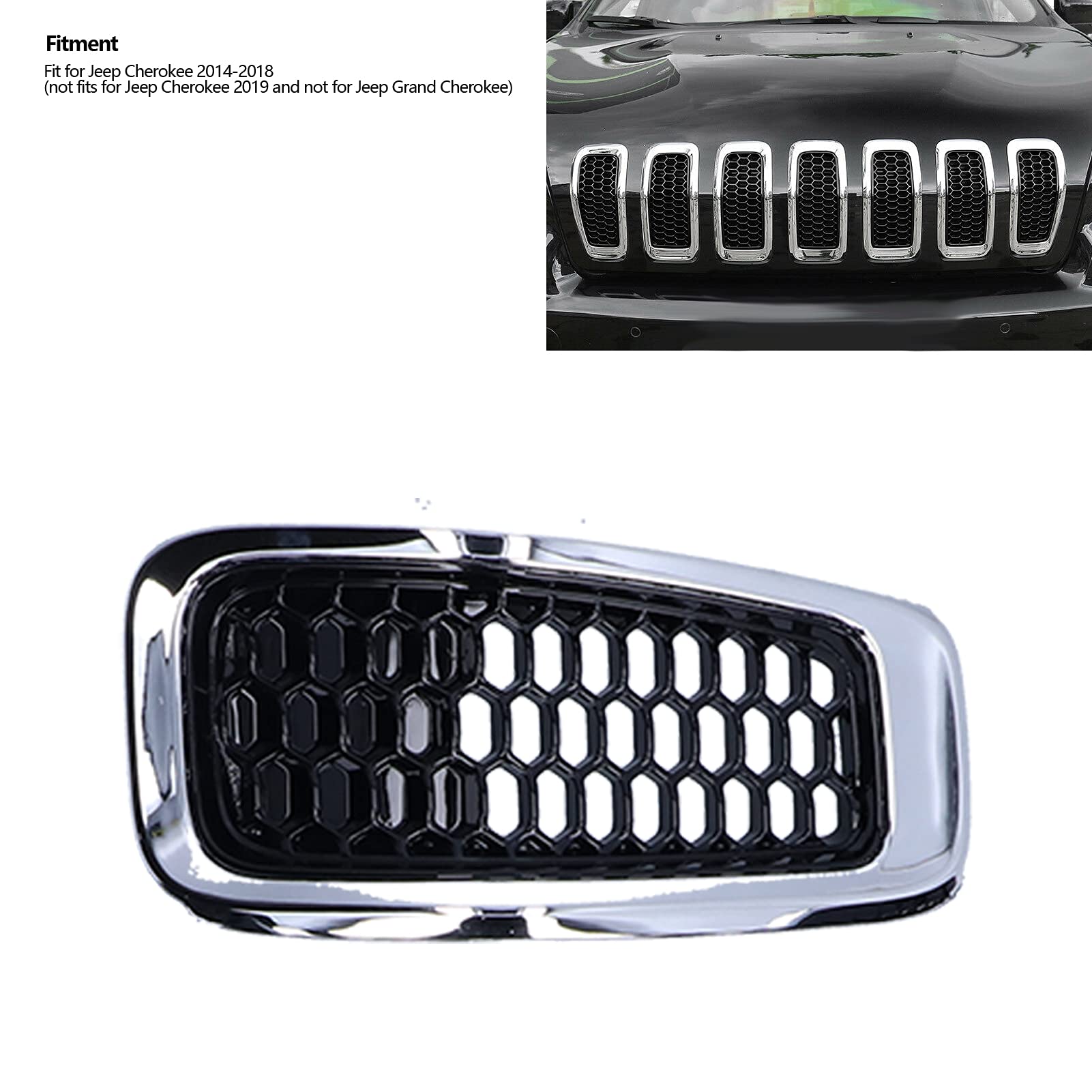 7-Piece ABS Front Grille Insert with Chrome Frame - Compatible with Jeep Cherokee 2014-2018 | Durable Grill Guard Trim Accessory for Off-Road Protection & Style Enhancement