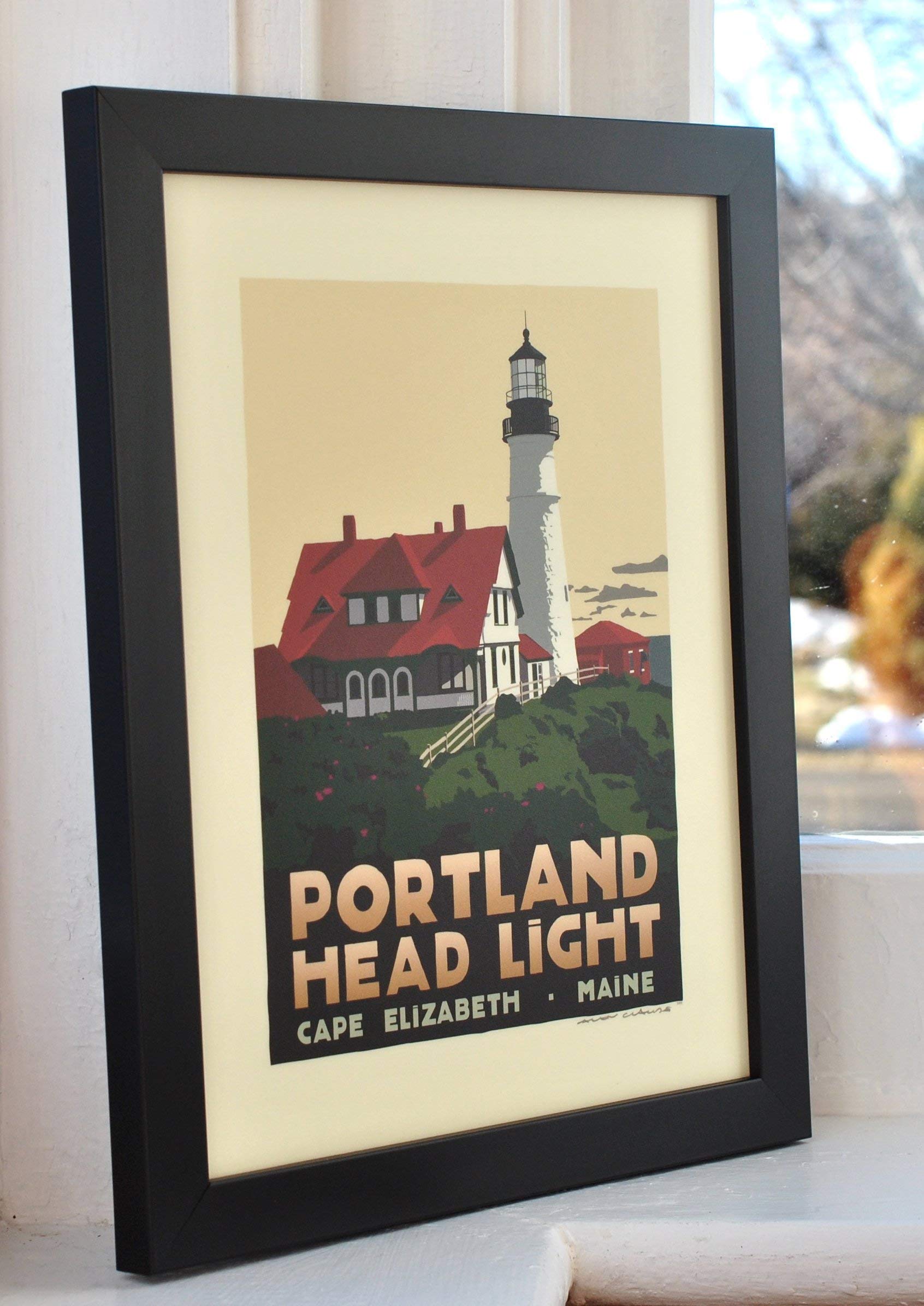 Portland Head Light Maine Framed Print - 8x10 Lighthouse Travel Poster Wall Art Decor for Home Office Living Room Coastal Theme