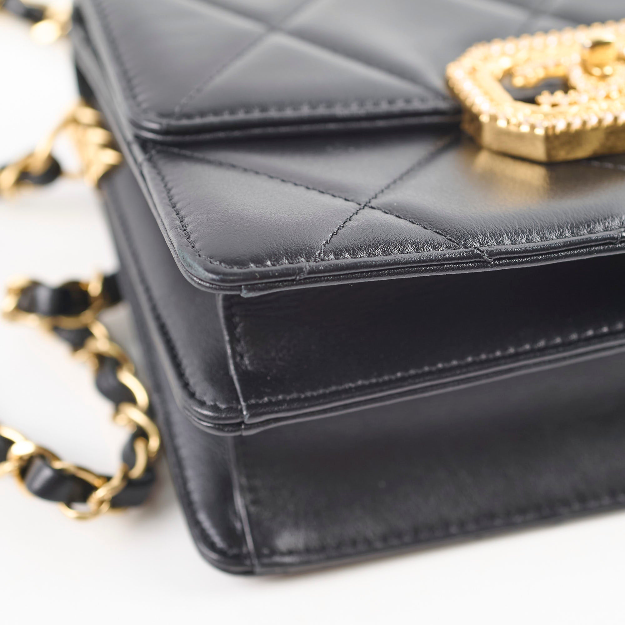 Chanel Calfskin Strass Quilted Mini Flap Bag Black Microchip - Luxury Designer Crossbody Purse for Women, Perfect for Evening Parties & Special Occasions