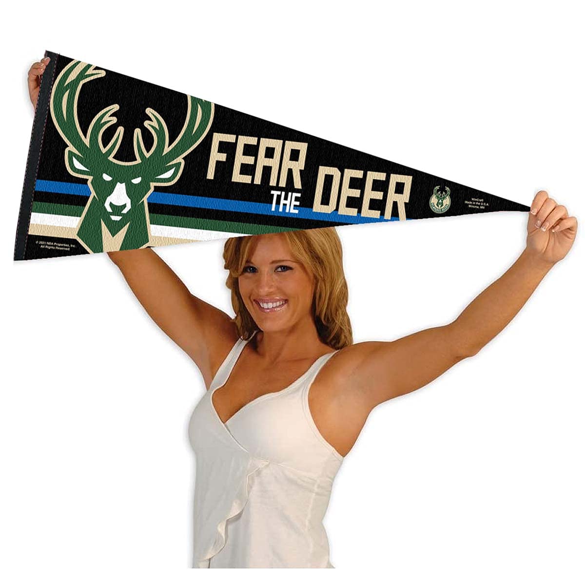WinCraft Milwaukee Bucks Fear The Deer Pennant Flag - NBA Team Banner for Home, Office & Game Day Decor