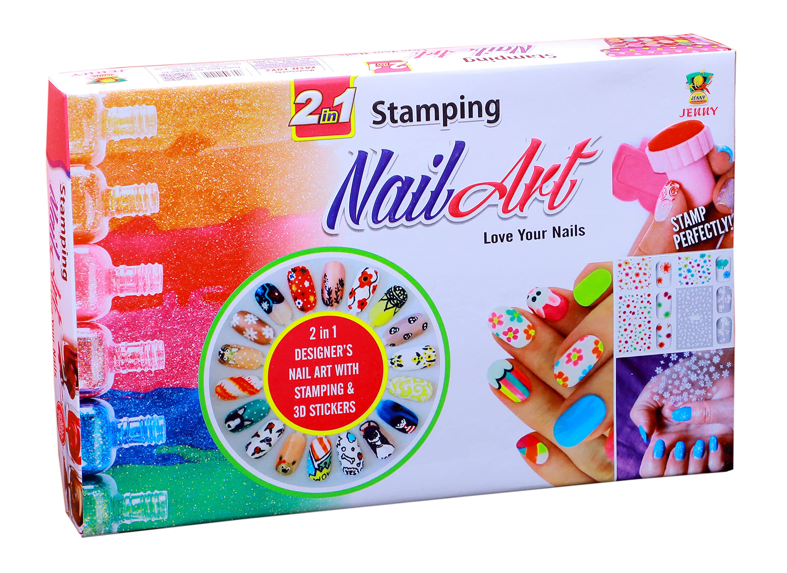 LECRAFT 2 in 1 Nail Art Kit with Stamping Plates & 3D Stickers - Professional Salon Quality Manicure Set for DIY Nail Design at Home or Party