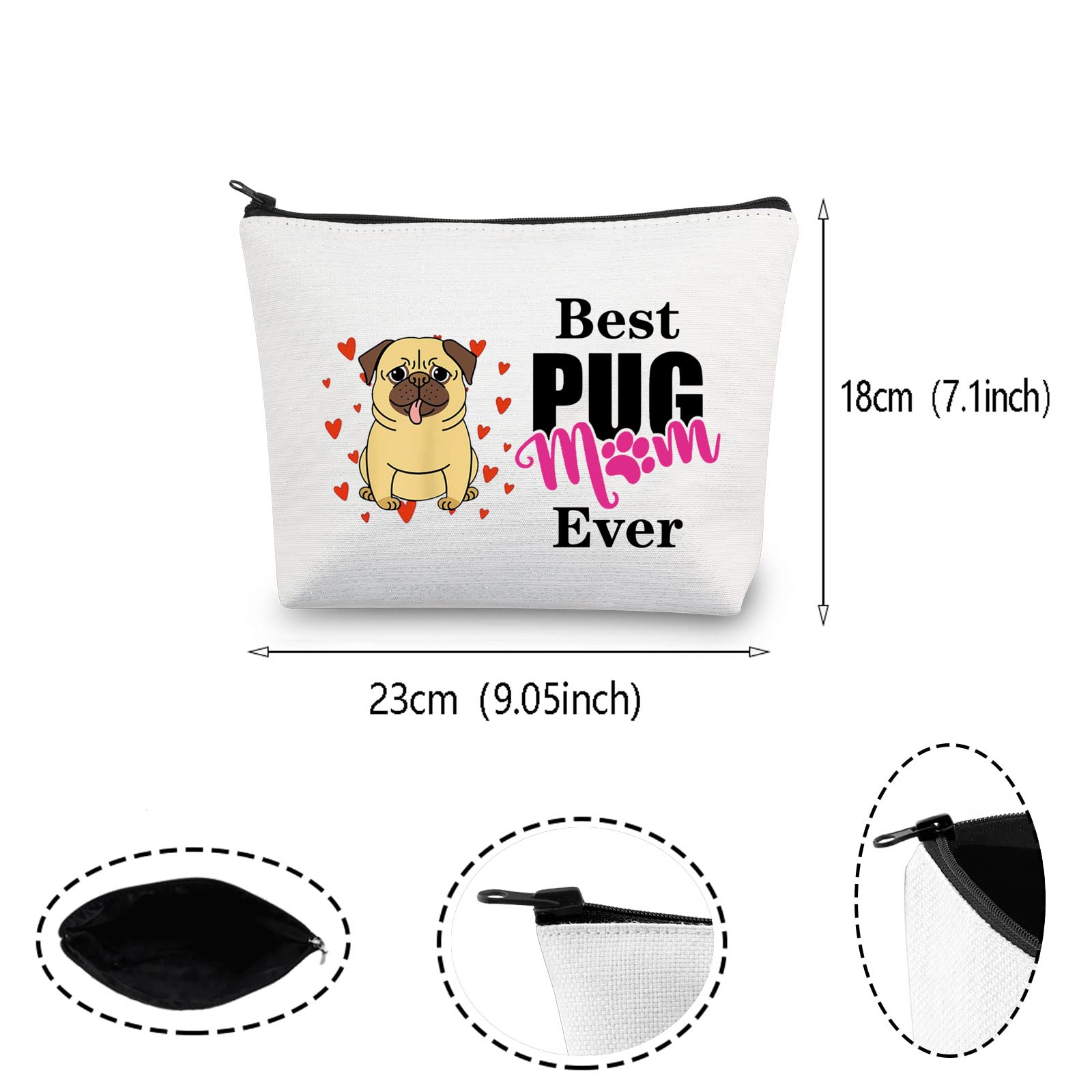 MYOSPARK Pug Dog Cosmetic Bag - Cute Pug Mom Makeup Travel Toiletry Organizer Pouch for Women | Perfect Gift for Pug Lovers & Owners | Great for Travel, Gym, and Daily Beauty Storage