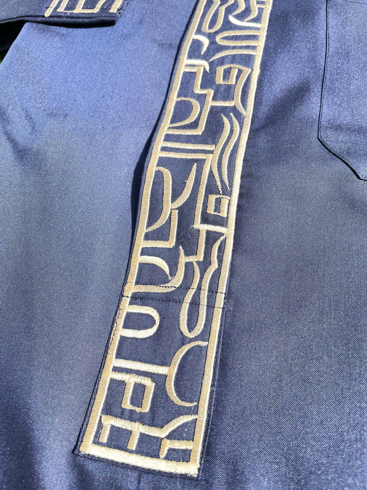 Premium Men's Blue Saudi Thobe with Gold Embroidery - Traditional Arabic Islamic Robe for Eid, Wedding & Special Occasions