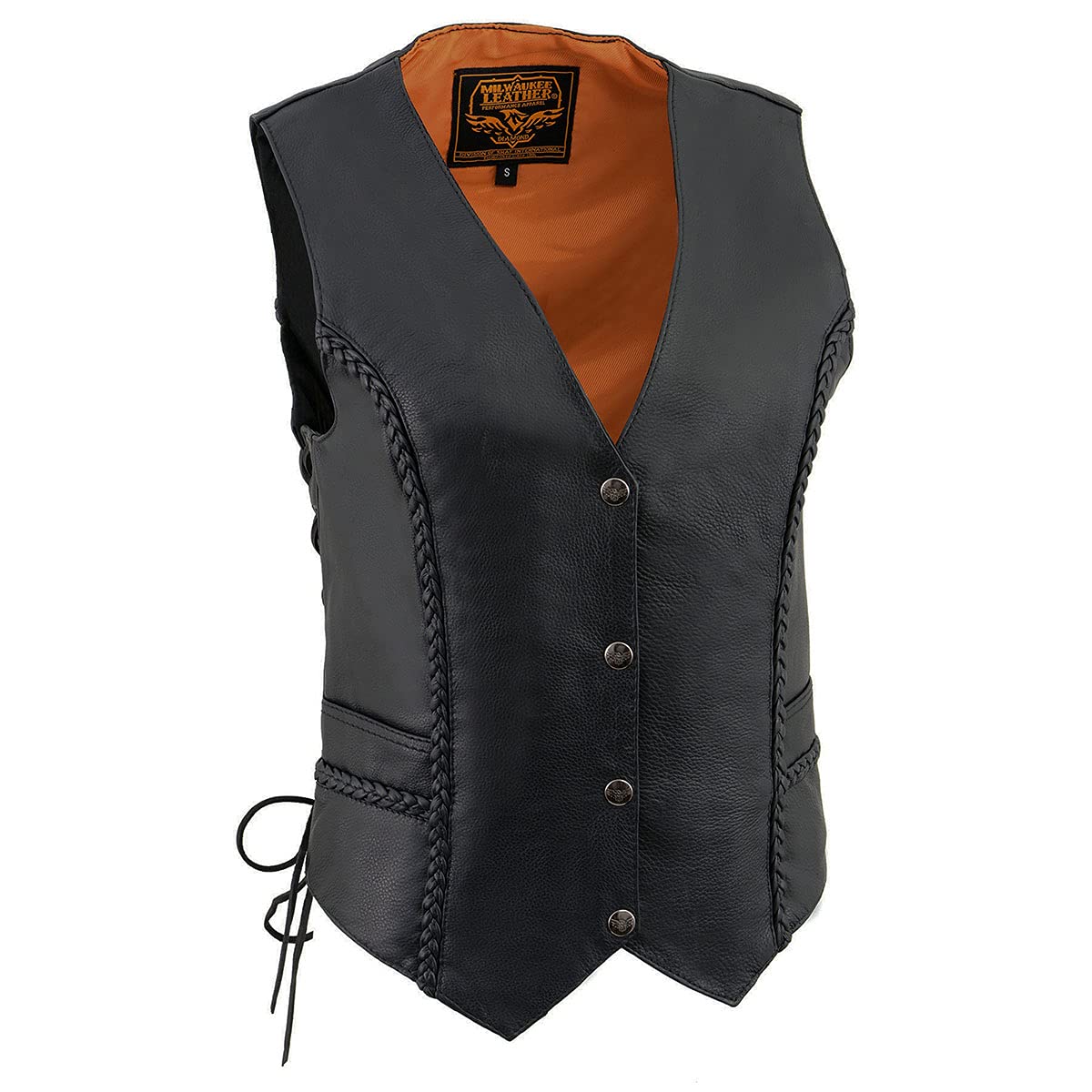 Milwaukee Women's Braided Side Lace Leather Vest - Stylish Fashion Vest for Women - Perfect for Casual Outfits, Parties, and Layering