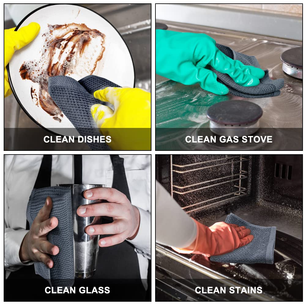 Nialnant 100% Cotton Waffle Weave Dish Towels - 4 Pack Super Absorbent & Quick Drying Kitchen Towels, 13x28 Inches Dark Gray - Perfect for Drying Dishes, Cleaning Countertops & Hand Drying