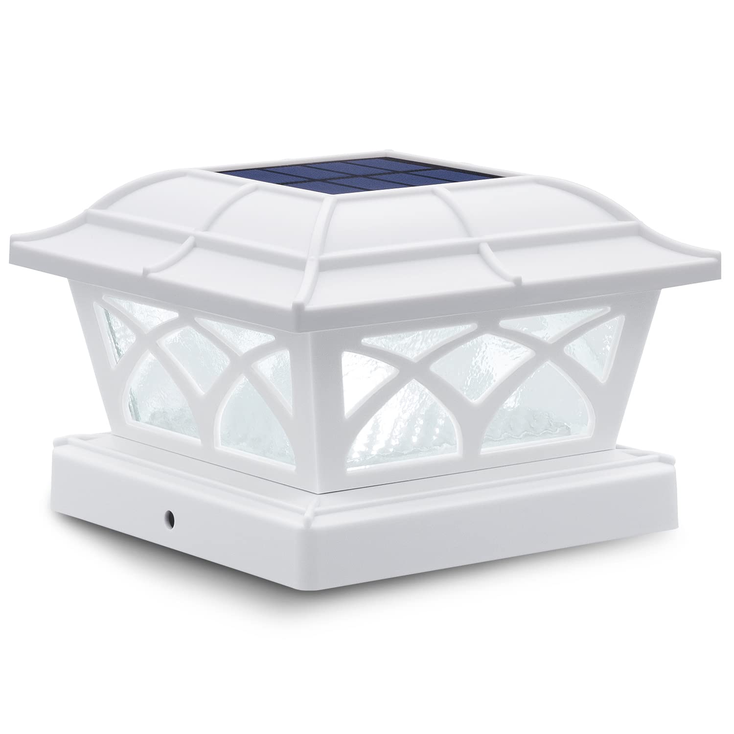 SIEDiNLAR Solar Post Cap Lights Outdoor - 8 LED Glass Fence Lights with Warm White & Cool White Modes for 4x4 5x5 6x6 Wood Posts - Waterproof Solar Deck Lights for Patio, Garden, Pathway, and Backyard Decoration (1 Pack)