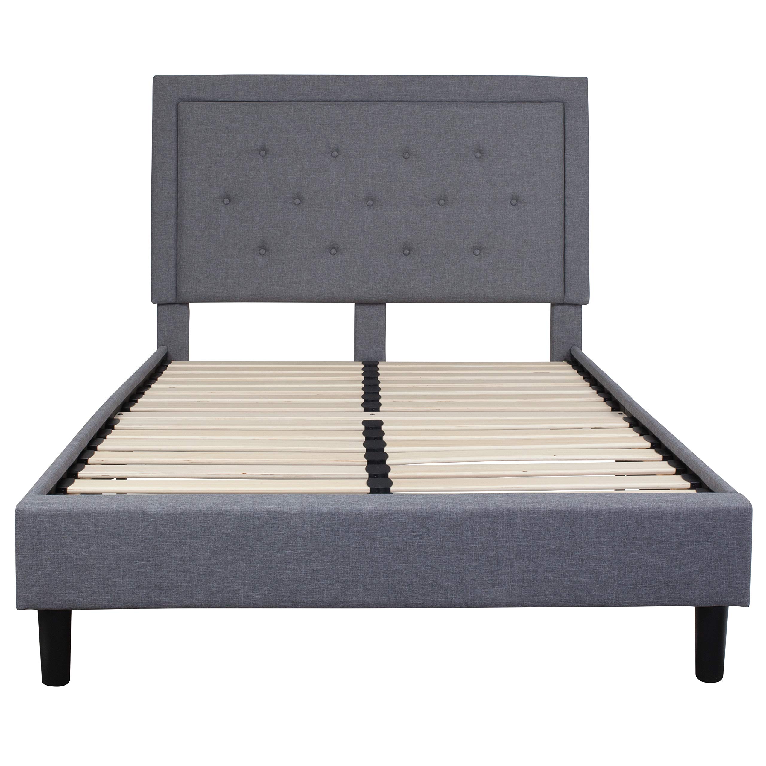 Merrick Lane Mallory Full Size Tufted Upholstered Platform Bed in Light Gray Fabric - Modern Bedroom Furniture for Small Spaces & Guest Rooms
