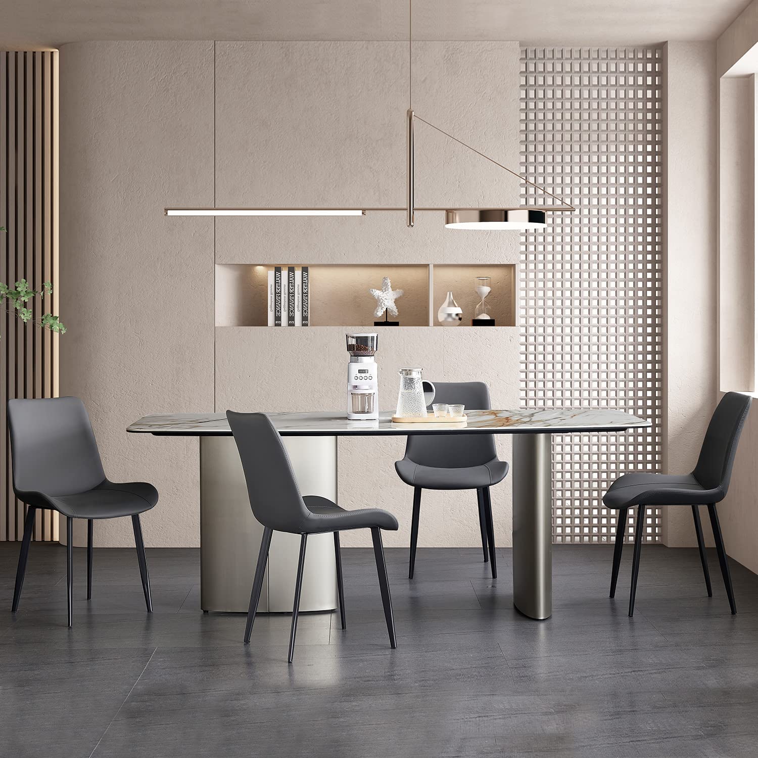 Seonyou Dining Chairs Set of 4 - Dark Grey Faux Leather Kitchen Dining Room Chairs, Comfortable Mid Century Modern Upholstered Side Chairs with Metal Legs for Living Room, Bedroom & Office - Perfect for Home Decor, Entertaining Guests & Daily Use
