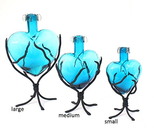 Hand Blown Glass Heart Sculptures - Large Aqua Blue Art Piece for Home Decor, Wedding Centerpiece & Romantic Gift