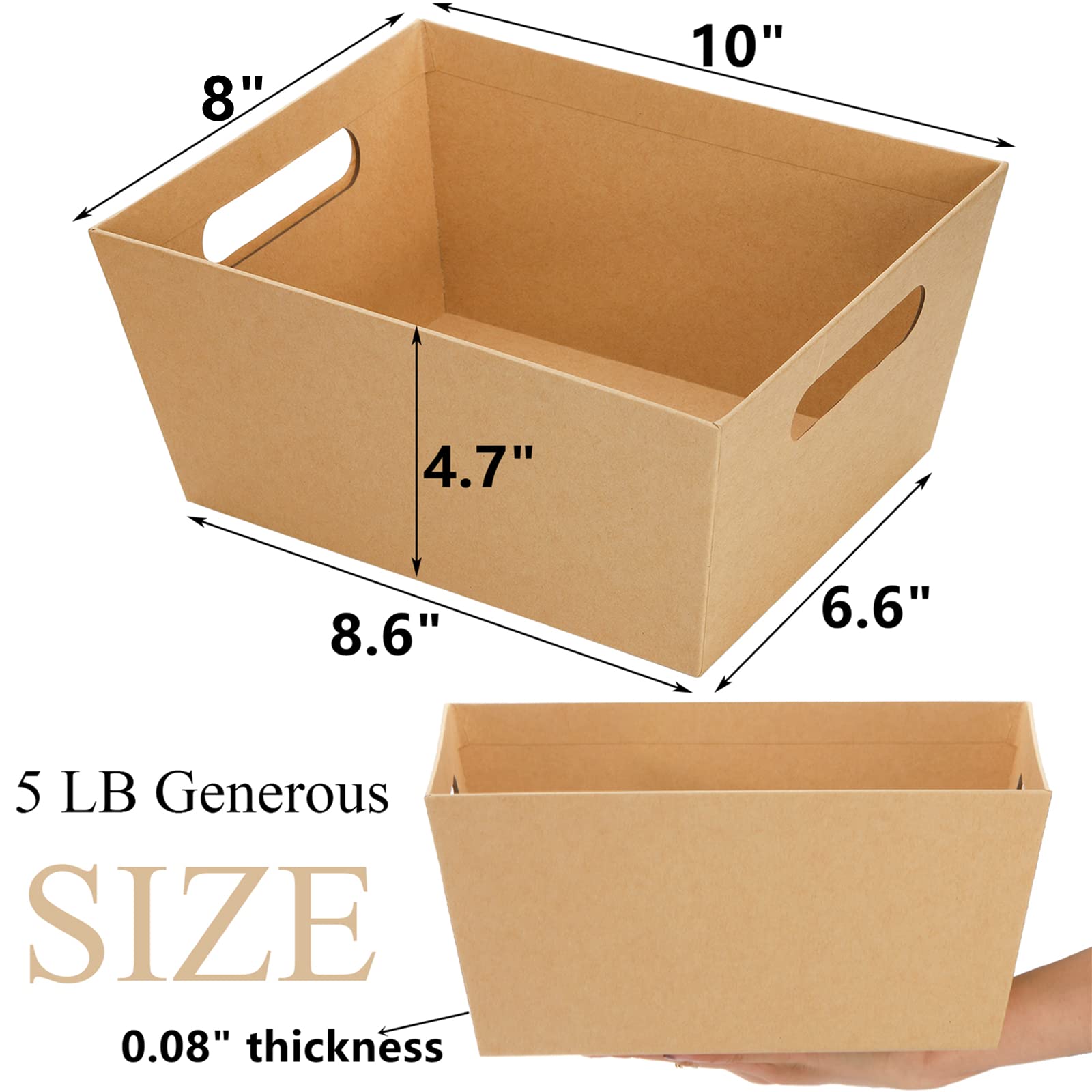 DEAYOU 10 Pack Kraft Paper Baskets with Handles - 5 LB Capacity Brown Gift Baskets for Wine, DIY Projects, Food Display, Snacks & Crafts - Perfect for Party Favors, Wedding Decor & Holiday Gifting