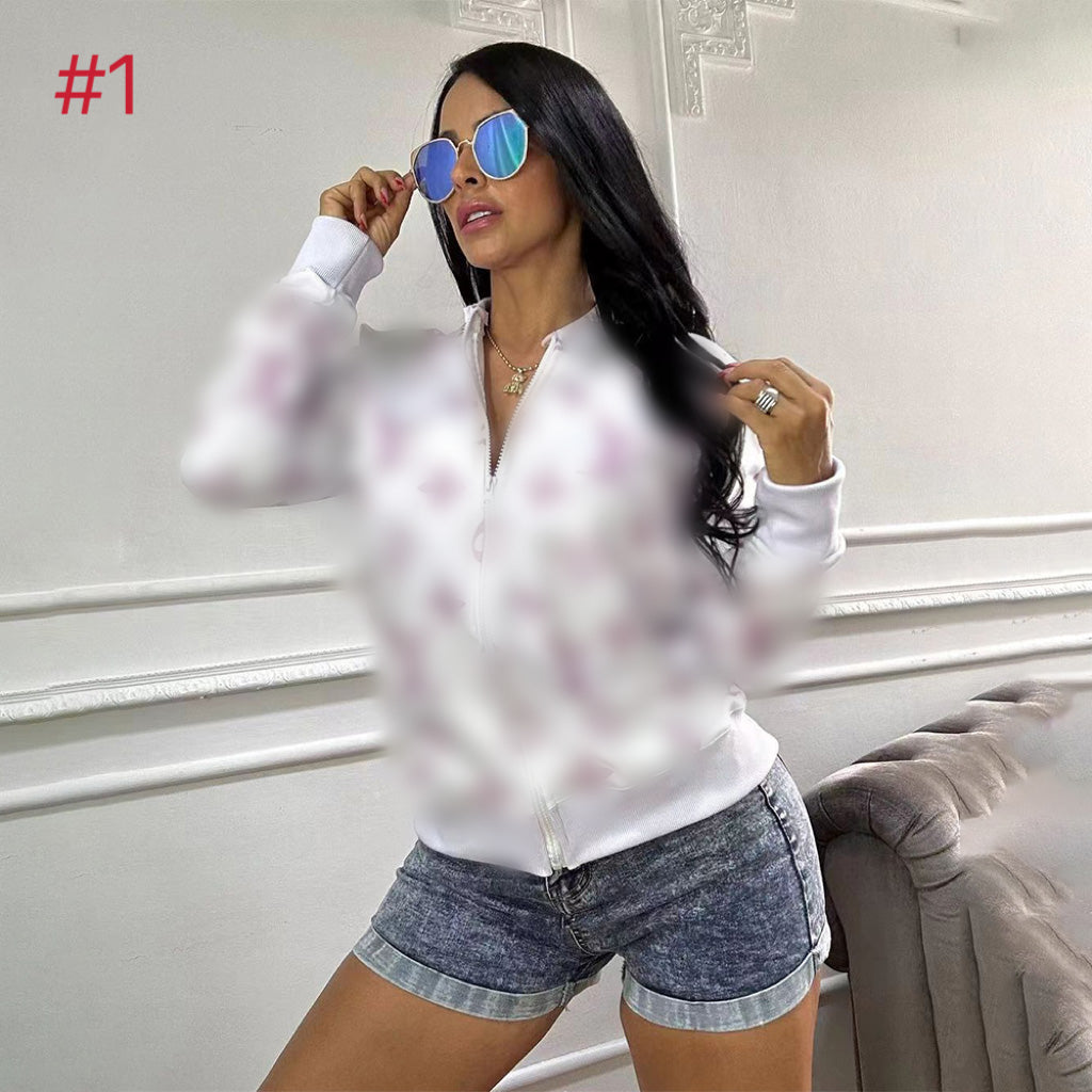 Printed Zip Up Double Ribbed Jacket for Men & Women - Stylish Casual Outerwear for Fall & Winter Fashion