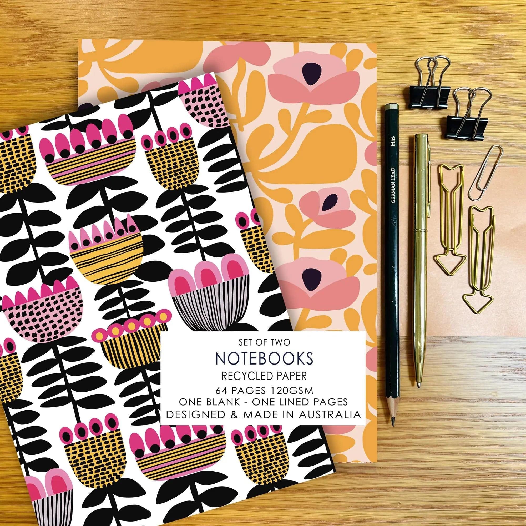Vintage Mid Century Modern A5 Notebook Set - 3 Pack Lined Journal for Writing, Sketching & Note Taking - Perfect for Office, School & Travel