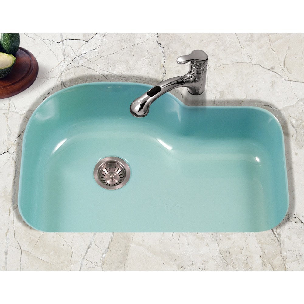 Houzer PCH 3700 Porcelain Enamel Steel Undermount Offset Single Bowl Kitchen Sink - Durable & Stylish for Modern Kitchens, Perfect for Cooking & Cleaning