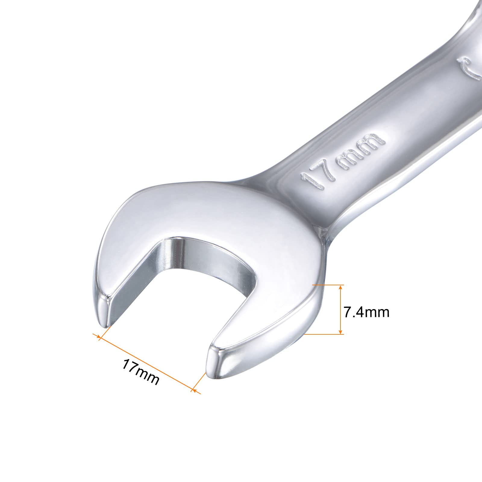 uxcell 17mm Stubby Ratcheting Combination Wrench - Metric 72-Tooth 12-Point Box End - CR-V Steel - Compact Ratchet Wrench for Tight Spaces & Automotive Repair