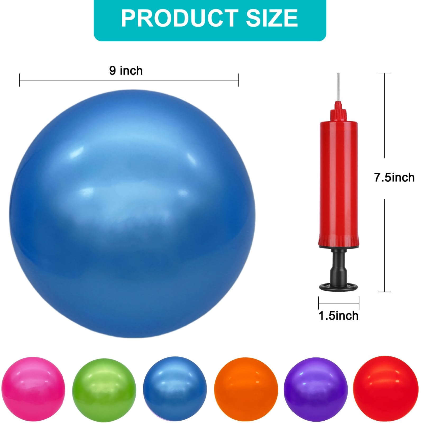 2 Pack 9 Inch Inflatable Bouncy Balls with Hand Pump - Fun Indoor Outdoor Play Balls for Kids, Birthday Party Favors, Backyard Games & Summer Activities
