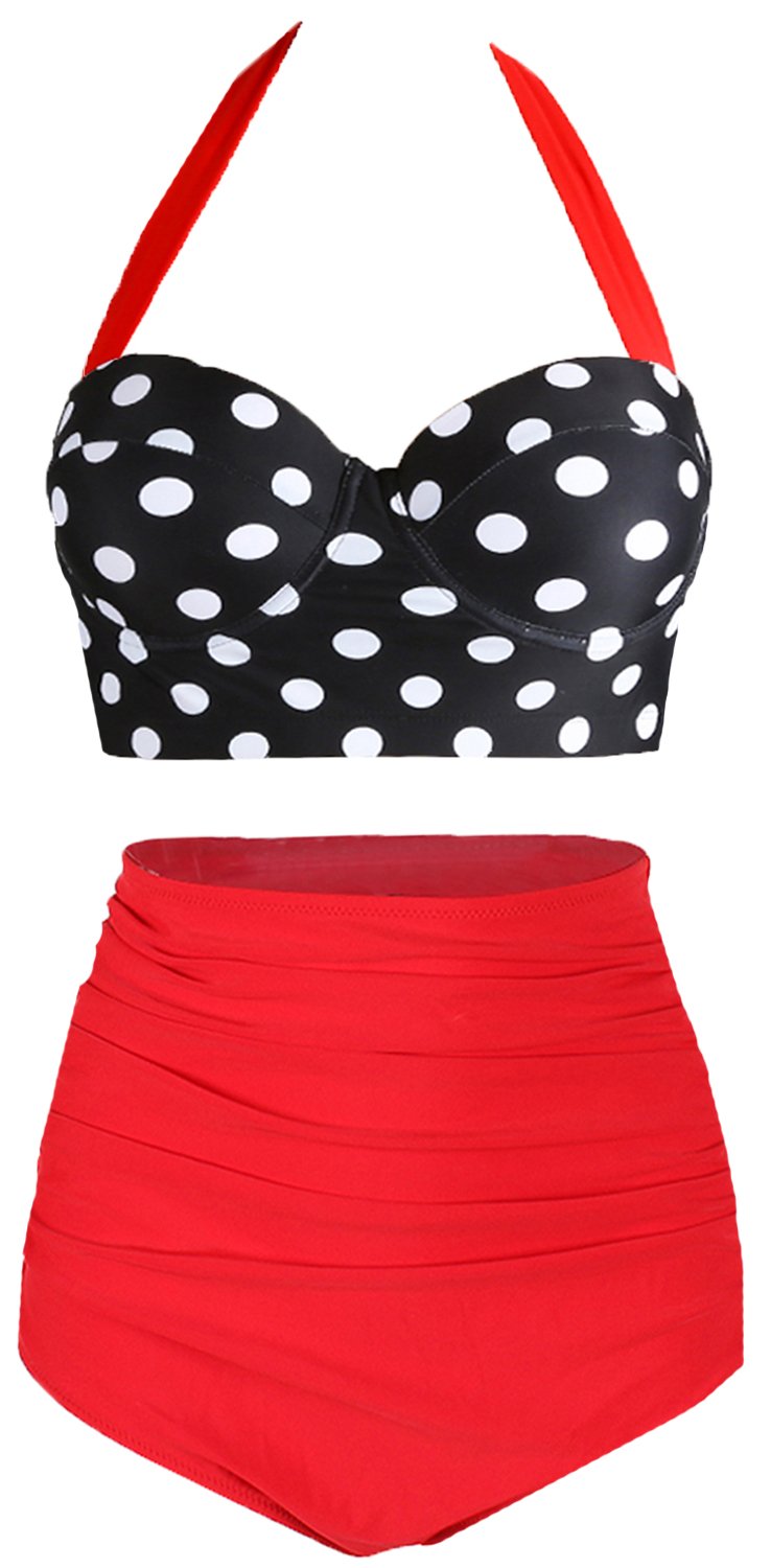 Vintage Polka Dot Underwire High Waisted Swimsuit for Women - Retro Bikini Bathing Suit with Adjustable Straps | Perfect for Beach Vacations, Pool Parties & Summer Getaways
