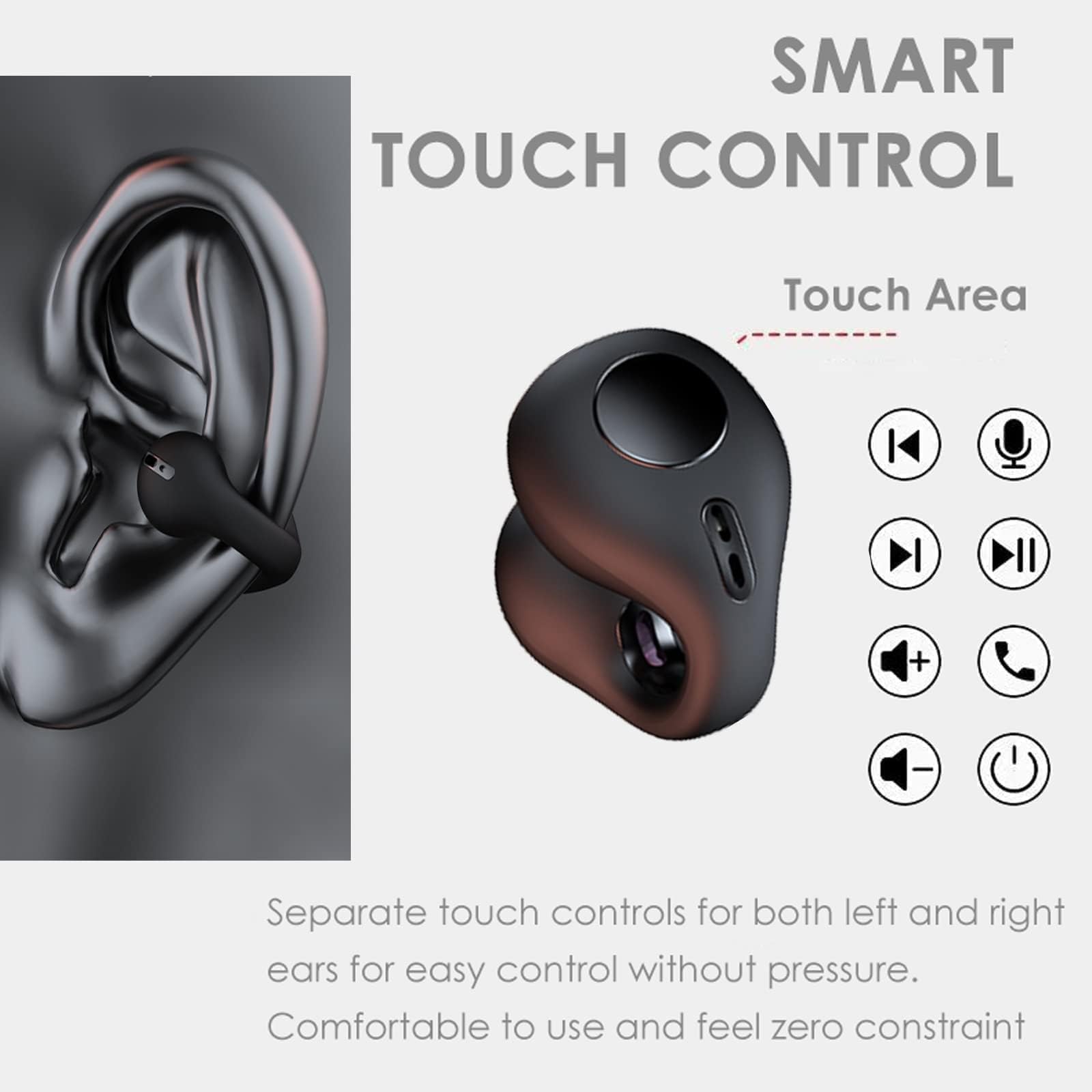 Wireless Clip-On Earbuds - Open Ear Bluetooth Headphones with Bone Conduction Technology for Running, Cycling & Workouts - Sweatproof & Secure Fit