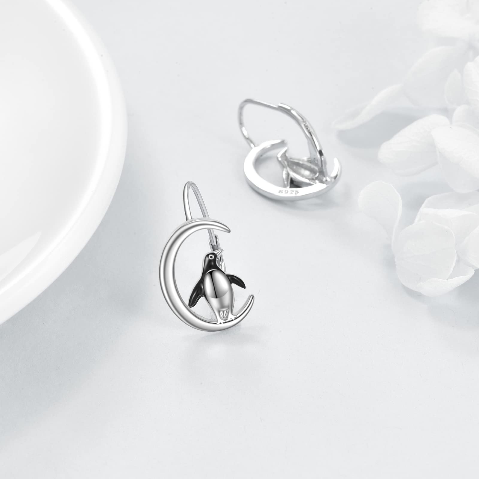 WINNICACA Sterling Silver Moon Animals Leverback Dangle Drop Hoop Earrings for Women - Elegant Gift for Birthday, Anniversary & Christmas (Perfect for Date Night, Party & Special Occasions)