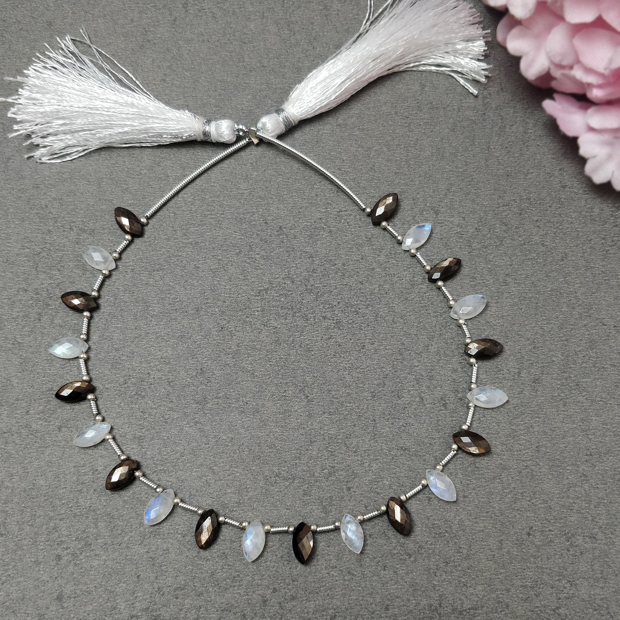 Natural Untreated Chocolate Sapphire & Moonstone Gemstone Checker Cut Loose Beads - 21.00cts (Approx) - 8x4mm Marquise Faceted for Bracelet Making, Jewelry Design & DIY Crafts - Perfect for Boho, Wedding & Gift Jewelry