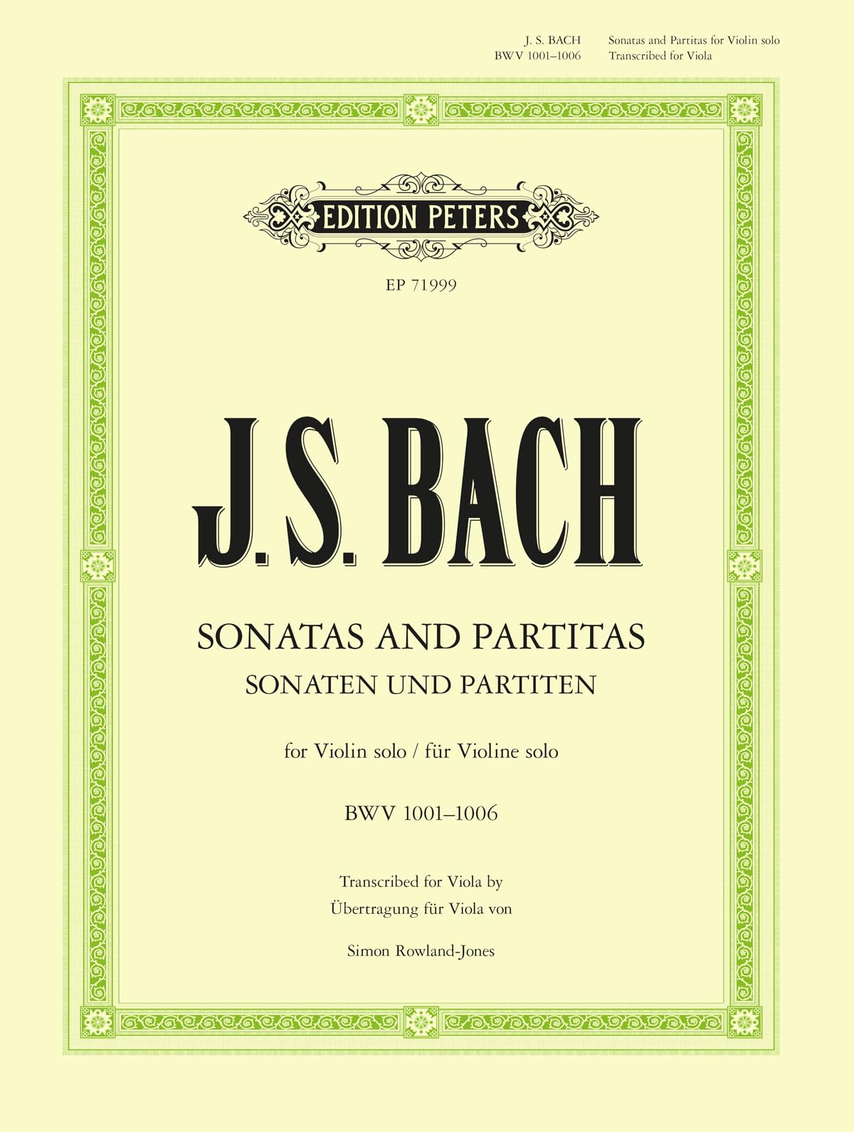 Bach Sonatas and Partitas for Viola Solo BWV 1001-1006 - Peters Edition | Classical Sheet Music for Viola Practice & Performances