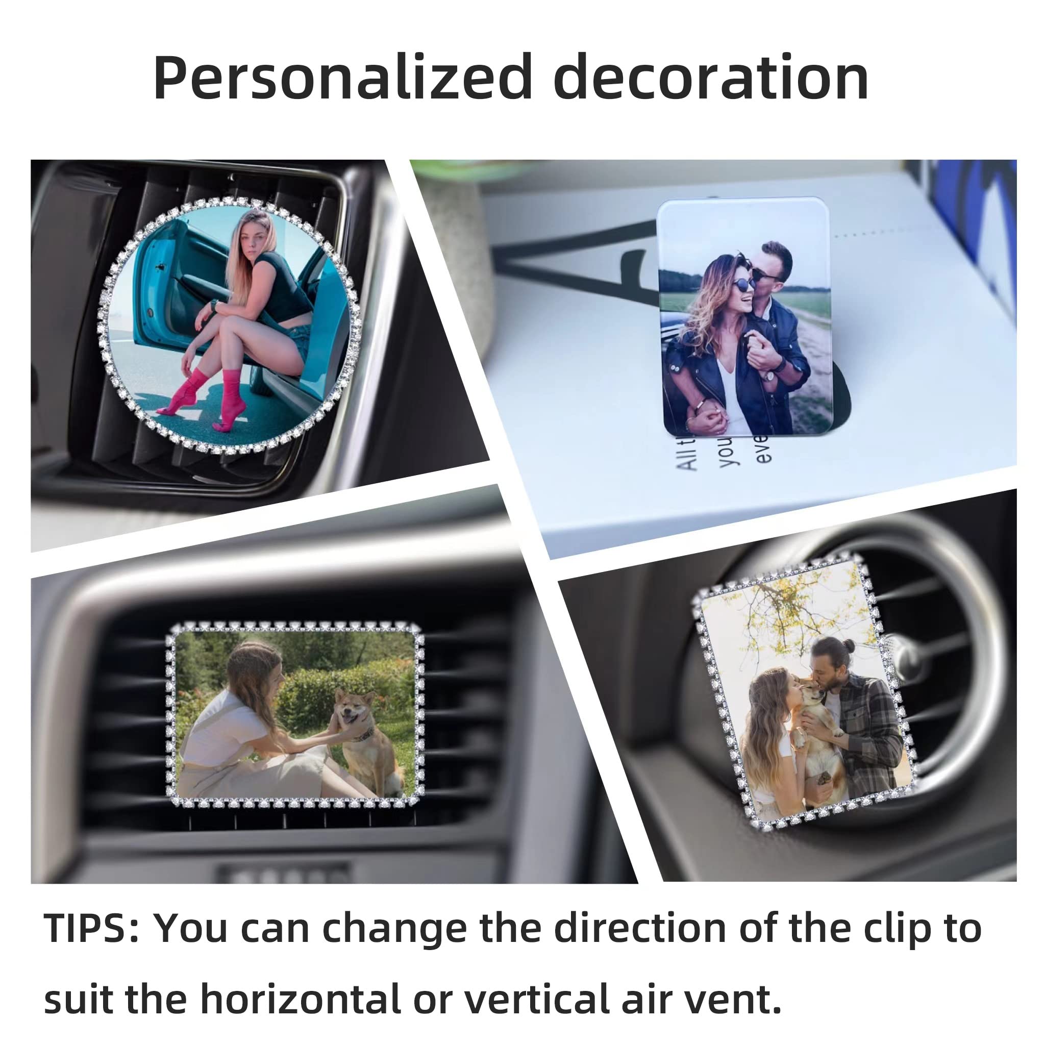 Custom Acrylic Photo Car Vent Clips - Personalized Rhinestone Air Freshener with Picture Holder for Car Interior Decoration | Perfect Gift for Christmas, Birthdays & Car Enthusiasts