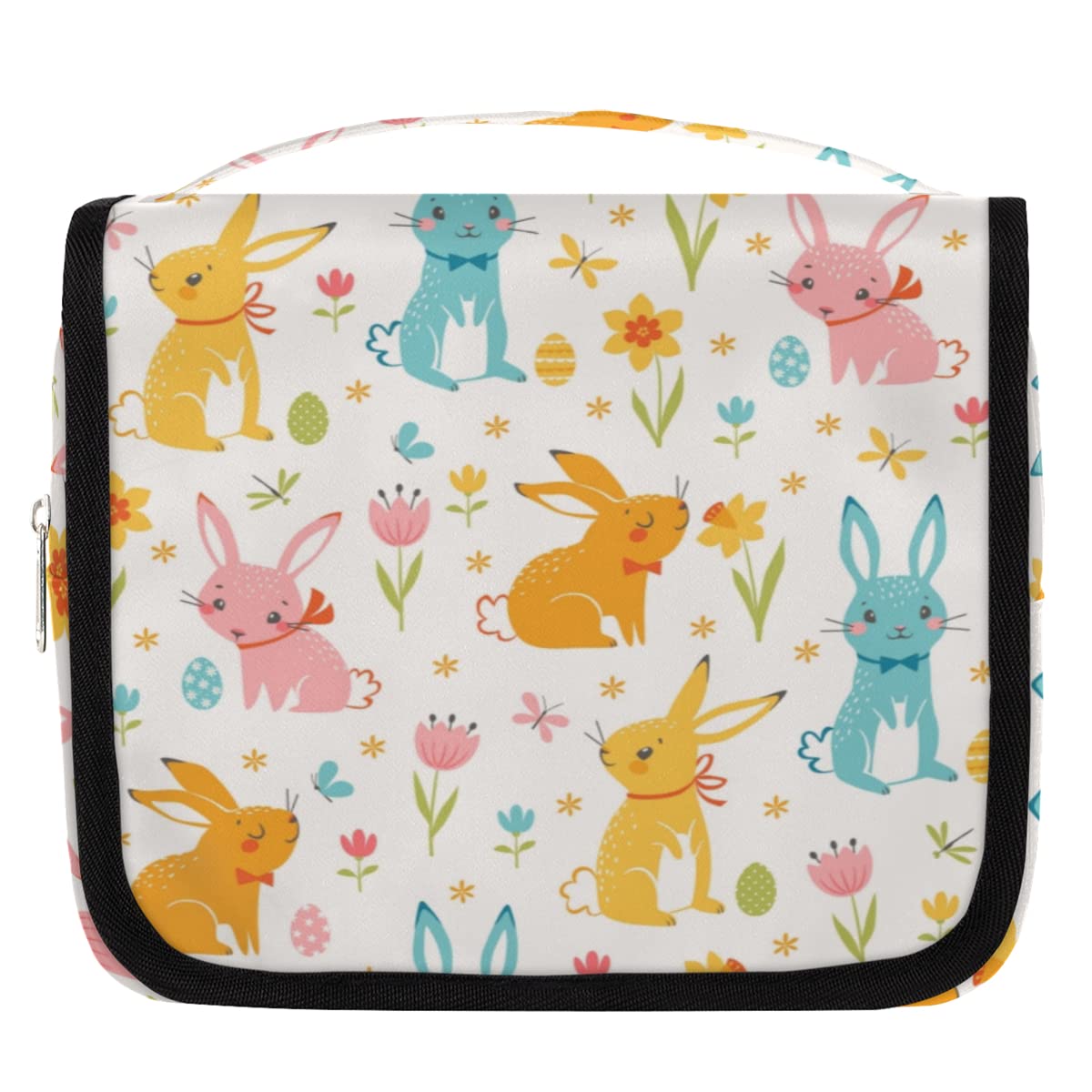 Waterproof Hanging Toiletry Bag for Travel - Large Cosmetic Organizer with Hook for Men & Women, Cute Rabbit & Flower Design, Perfect for Bathroom, Shower, Camping & Gym Essentials Storage