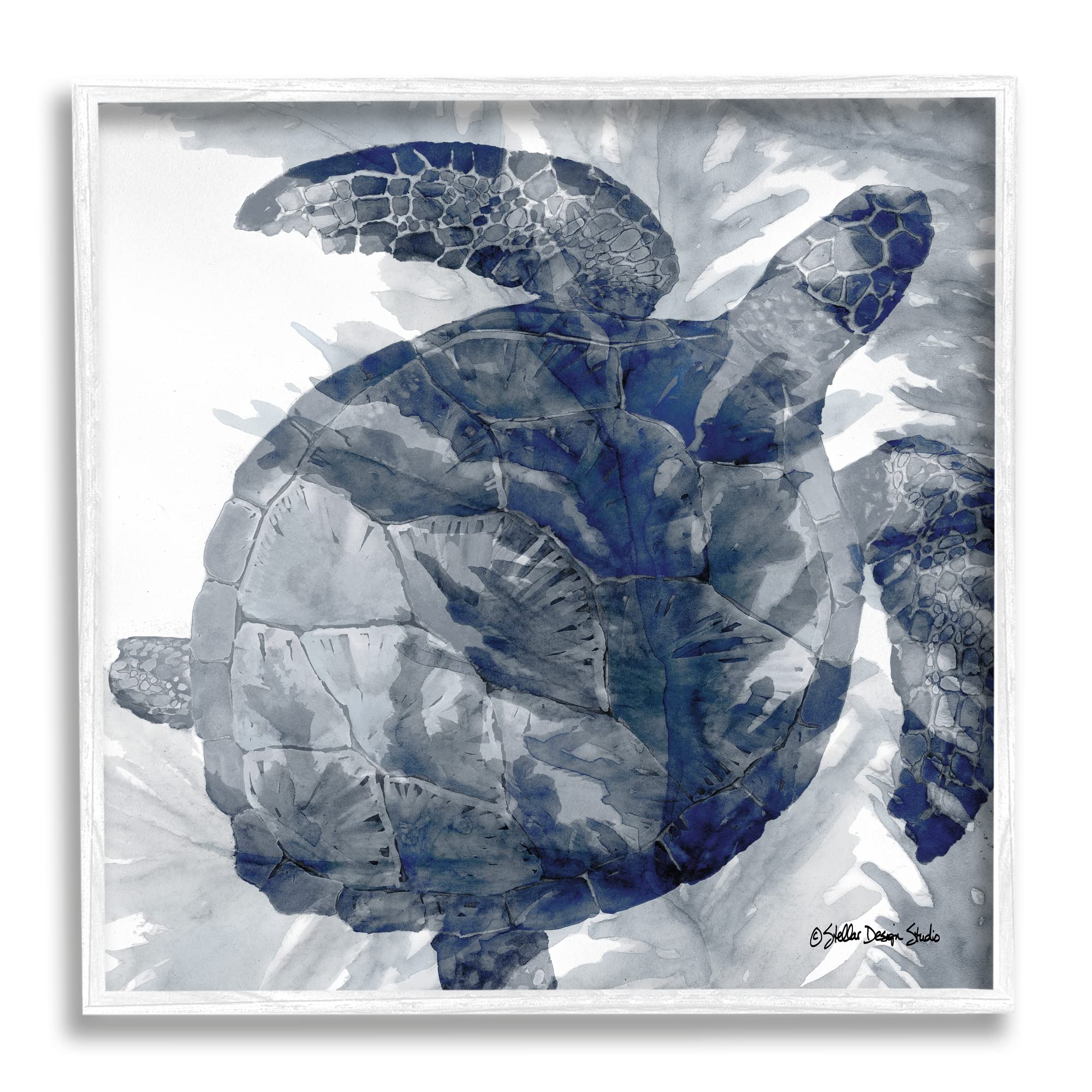 Stupell Industries Sea Turtle Watercolor Painting with Overlapping Seaweed - Coastal & Nautical Wall Art by Stellar Design Studio - Perfect for Beach House Decor, Ocean-Themed Rooms & Turtle Lover Gifts