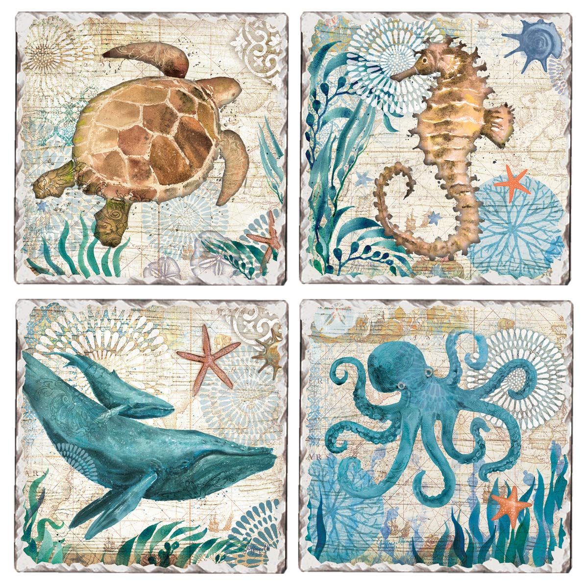 Thirstystone Monterey Bay 4-Pack Natural Stone Coasters with Cork Backing - 4