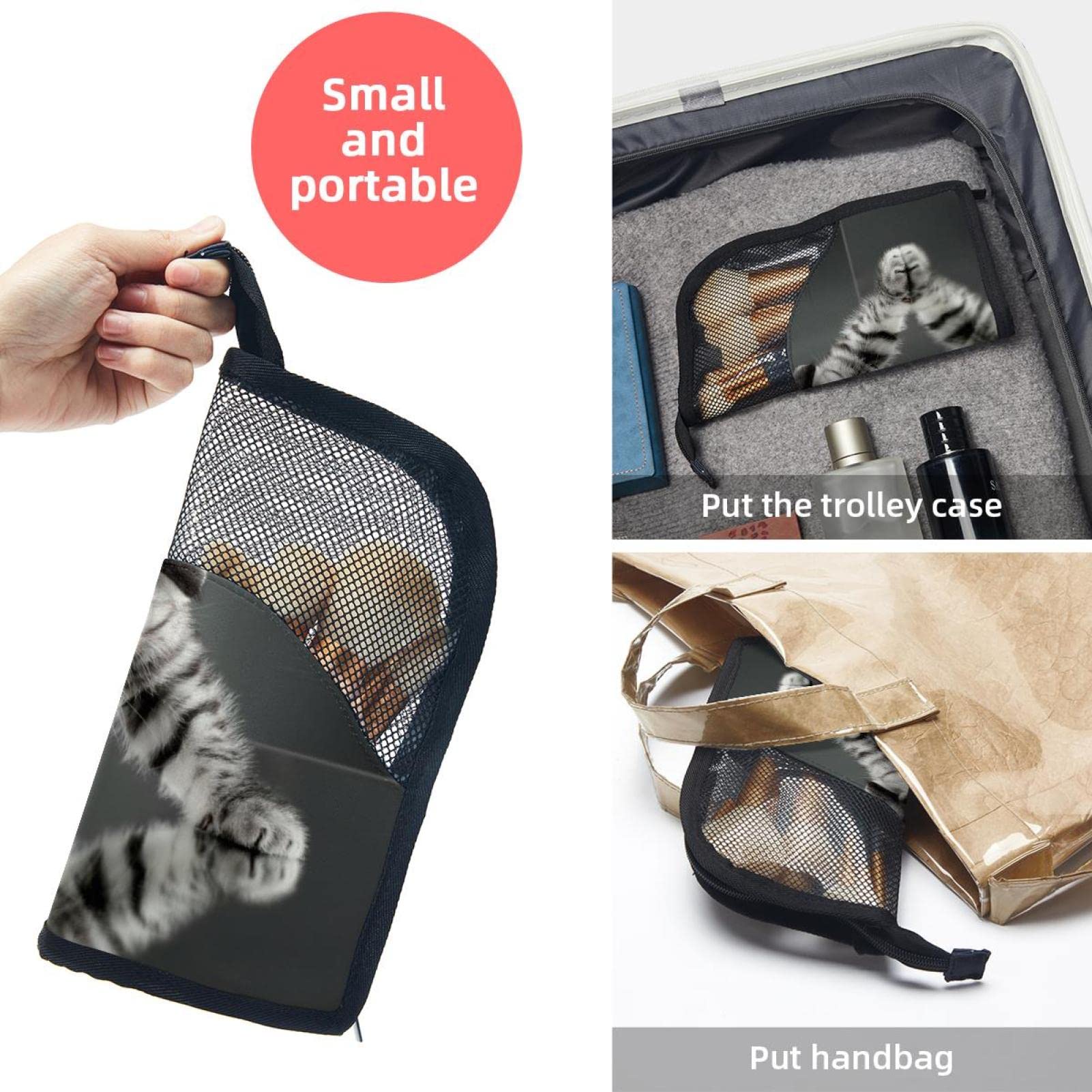 Premium Makeup Brush Organizer Bag with 12 Slots, Mirror & Cute Cat Design - Portable Cosmetic Brush Holder Case for Travel, Home Vanity & Professional Makeup Artists