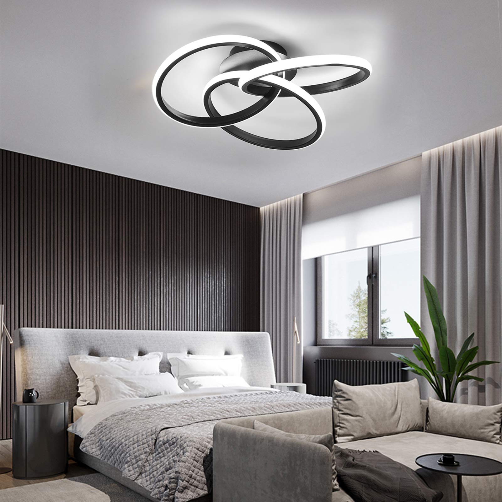 YIYIBYUS Modern Black LED Ceiling Light Fixture 52cm 30W with Remote Control & Stepless Dimming for Bedroom, Kitchen, Living Room – Energy-Efficient Lighting Solution