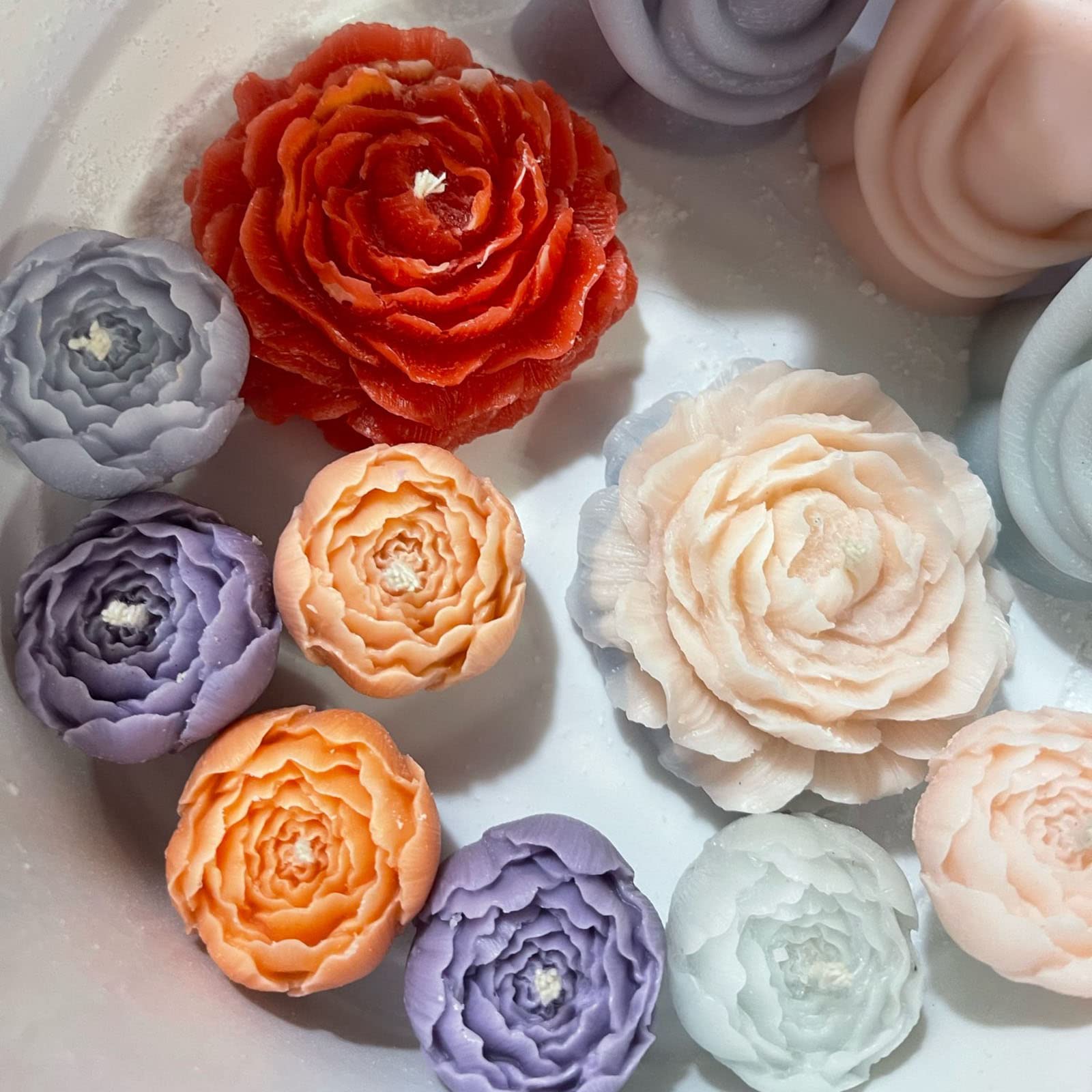 2-Pack Flower Shaped Silicone Candle Molds - DIY 3D Rose & Peony Candle Making Kit for Resin, Soap, and Wax Crafts - Perfect for Valentine's Day Gifts, Home Decor, and Wedding Centerpieces (3.6