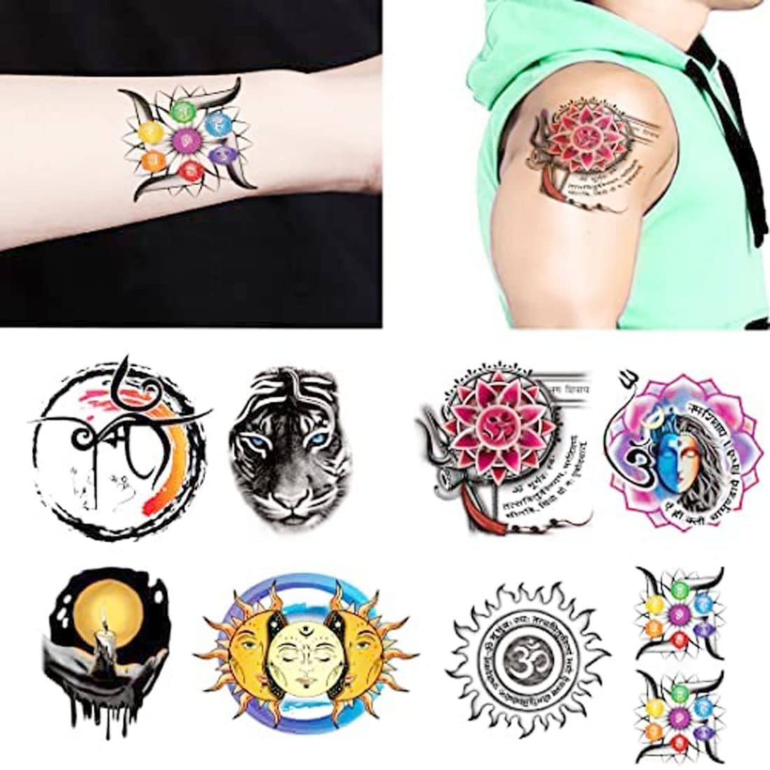 Waterproof Temporary Tattoos - Circle Design Body Art Pack of 8 | Long Lasting Fake Tattoos for Women & Men | Perfect for Parties, Festivals, and Summer Beach Looks