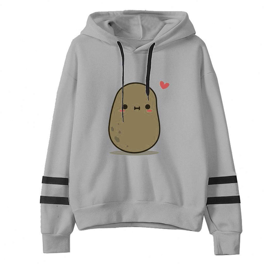 YSLMNOR Cute Potato Pattern Hoodie for Teen Girls - Striped Patchwork Long Sleeve Sweatshirt | Casual Outfit, School Wear & Street Style Fashion