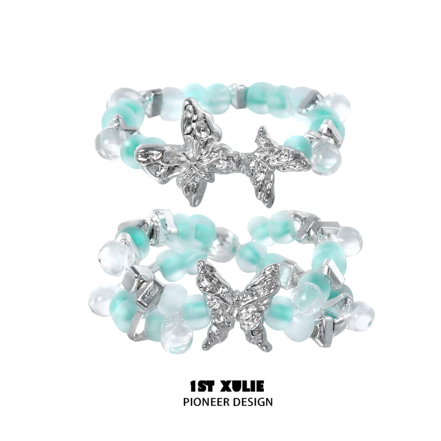 Whiterfly S925 Sterling Silver Beaded Butterfly Rings for Women - Elegant Adjustable Stackable Jewelry Gift for Her - Perfect for Weddings, Parties & Everyday Wear