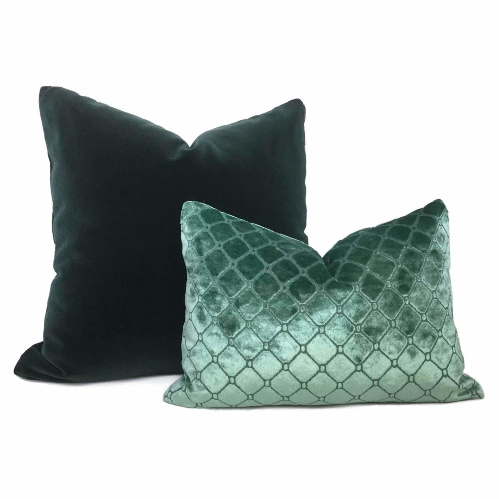 Berel Green Diamond Tile Velvet Pillow Cover - Luxury Decorative Throw Pillow Case for Sofa, Bed, Couch - Home Decor Accent for Living Room, Bedroom, Office