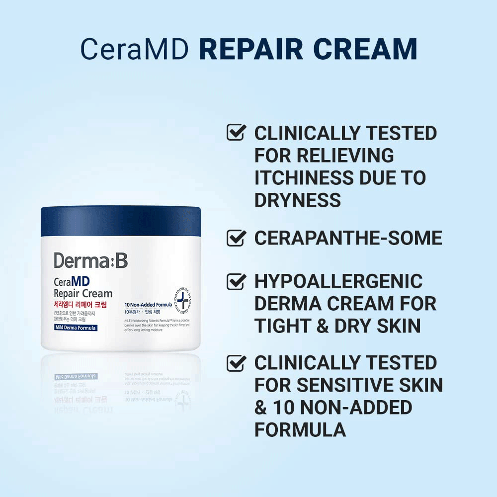 Derma:B CeraMD Repair Cream 430ml - Intense Moisturizing & Skin Barrier Repair for Dry, Sensitive Skin | Dermatologist Recommended | Perfect for Nighttime Skincare & Post-Procedure Recovery
