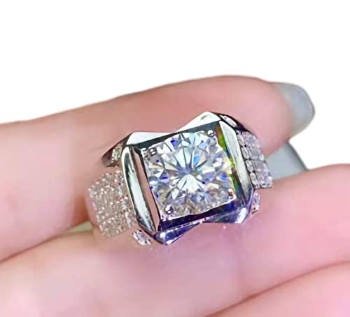 1/2/3 Carat Moissanite Engagement Ring for Men - Handmade White Gold Plated Sterling Silver Wedding Band - Durable & Hypoallergenic Jewelry - Perfect for Proposals, Anniversaries & Special Occasions