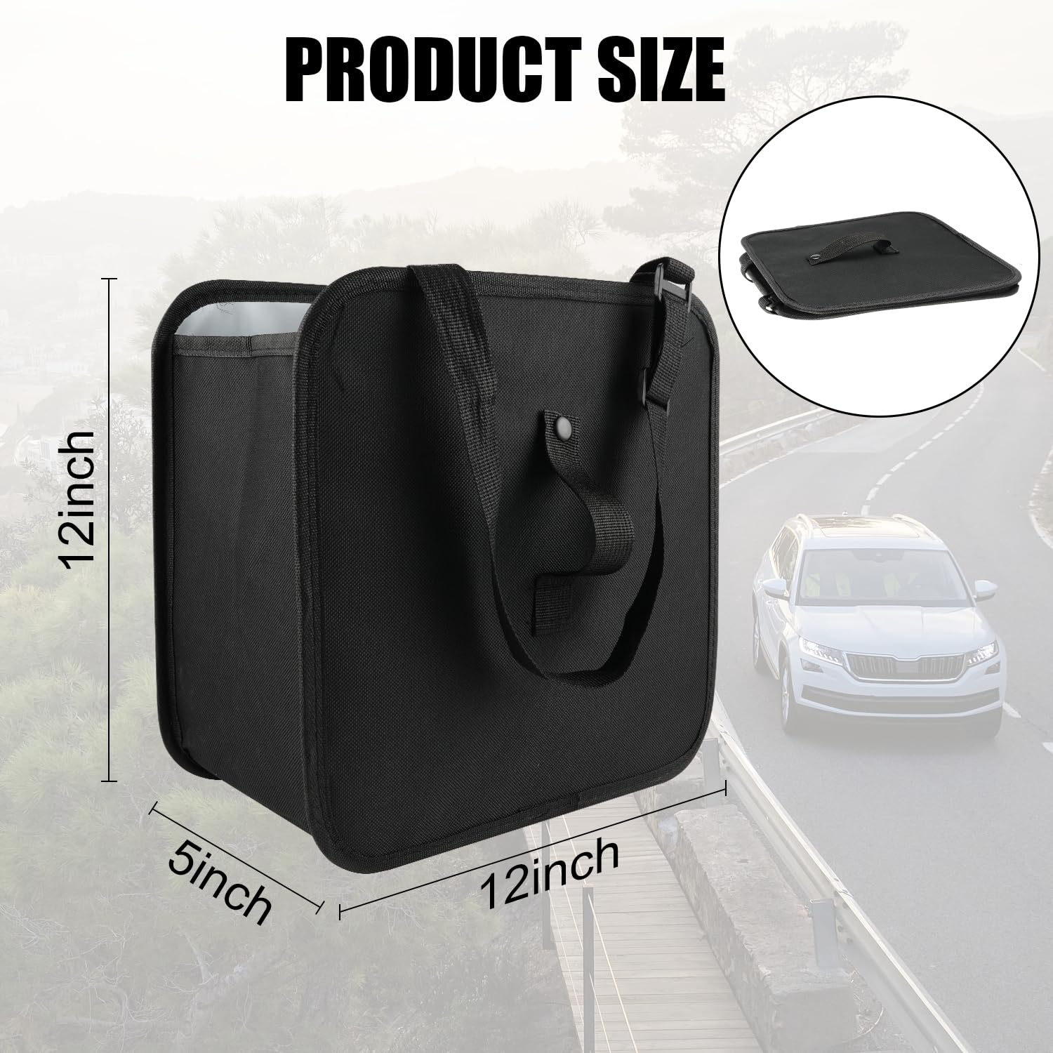 Foldable Car Trash Can - 3 Gallon Collapsible Waterproof Leakproof Hanging Garbage Bag for Auto Interior | Multifunctional Car Storage Organizer | Perfect for Road Trips, Commuting & Family Travel
