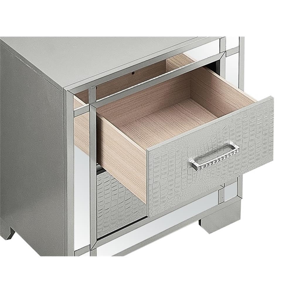 Glory Furniture 2-Drawer Nightstand with Metal Frame - Silver Champagne Finish - Bedside Table for Bedroom, Living Room & Guest Room - Modern Storage Solution for Small Spaces
