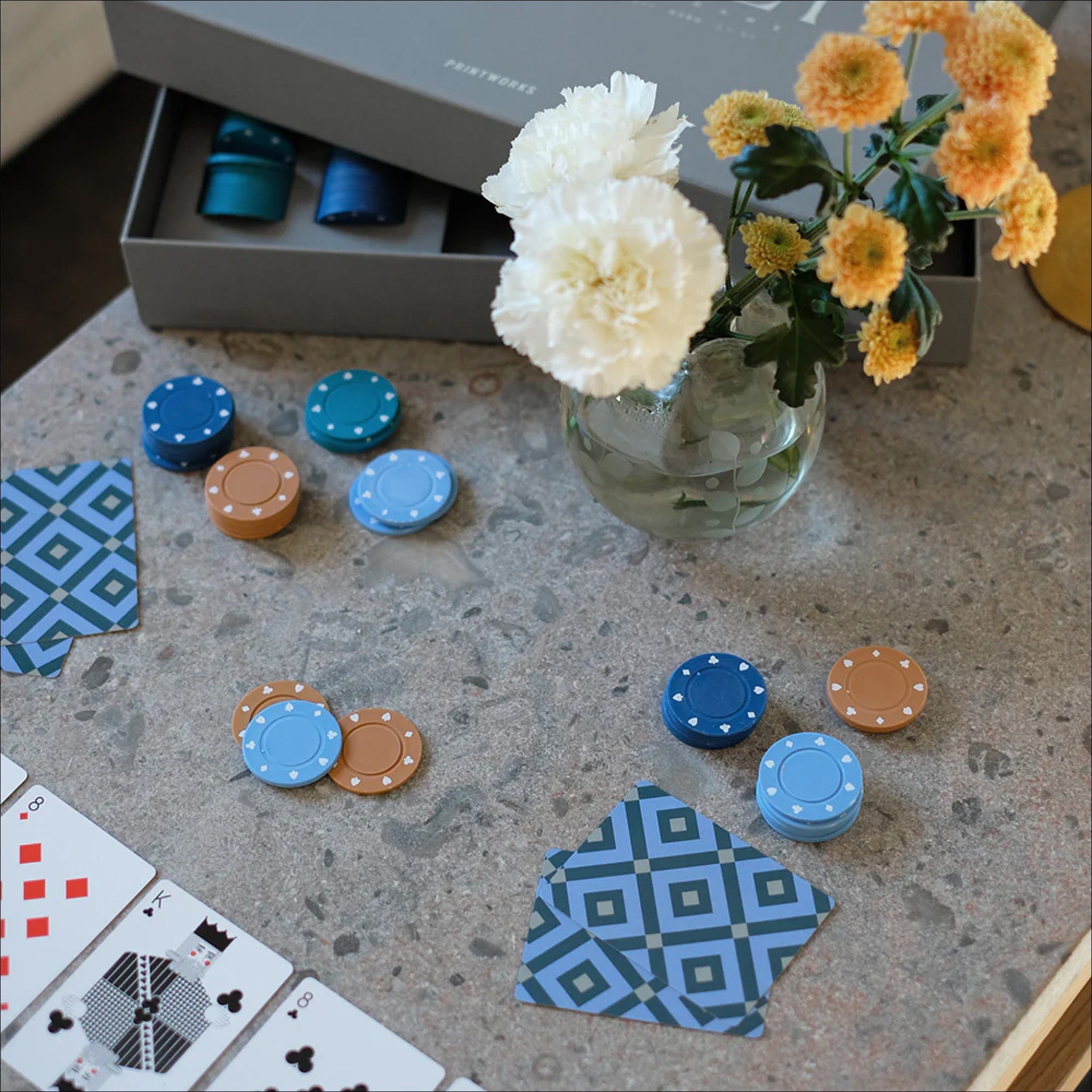 PRINTWORKS Classic Poker Set - 300 Premium Poker Chips, 2 Decks of Playing Cards, 5 Dice - Perfect for Casino Nights, Poker Parties & Game Nights at Home