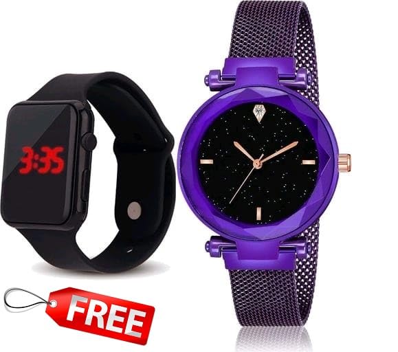 LAKSH Women's Analog & Digital Watch with Stainless Steel & Rubber Straps - Waterproof, Fashionable Timepiece for Casual, Work & Sports (Model SR-694 AT-694)